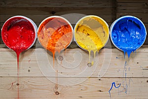 four colors of ink for print tee shirt flowed out of barrel