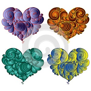 Four colourful floral hearts