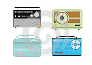 Four colourful retro vector radios