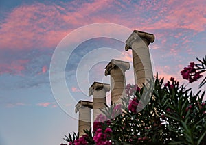 The Four Columns, created by Josep Puig i Cadafalch, re-erected on the square in front of National Museum in Barcelona, Spain