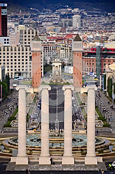 Four columns and Plaza de Espana, Barcelona photo
