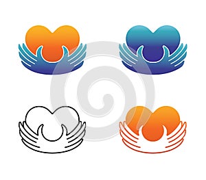 Four concept charity logo.Donator holding heart in their hands.Vector illustration flat design. photo