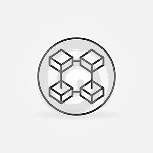 Four Connected Blocks in circle - Blockchain Technology vector line icon