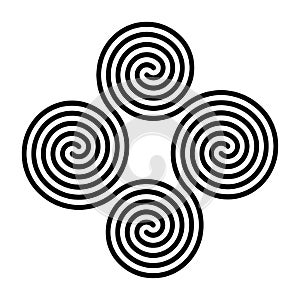 Four connected Celtic double spirals, quadruple spiral