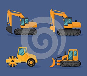 four construction vehicles icons