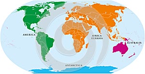 Four continents world map