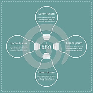 Four contour big light bulb. Idea concept. Business infographic.
