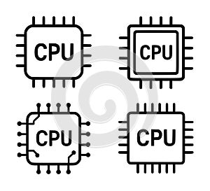 4 CPU illustrations, outline, transparent background