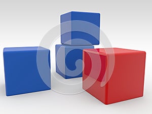 Four cubes in blue and red colors