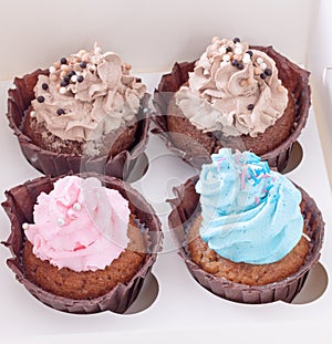 Four cupcakes in white box