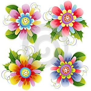 Four cute colorful flower anemone abstract