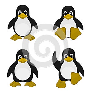 Four cute penguin cartoons