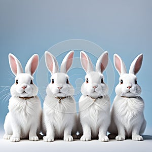 Four cute white rabbits with cute collars