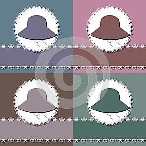 Four decor backgrounds with lady with hat