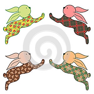 Four decorative jumping rabbits
