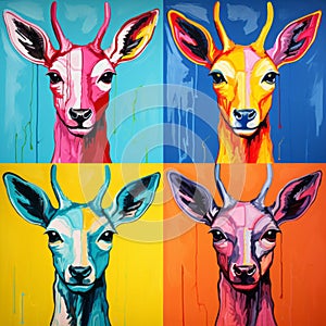 Colorful Deer Heads: A Fusion Of Expressionism And Pop Art photo