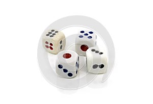 Four dice on white background