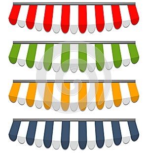 Four different colored awnings