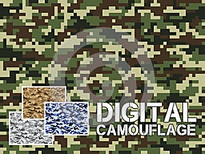 Four different colors digital camouflage military pattern for background, clothing, textile garment, wallpaper || Very easy to use