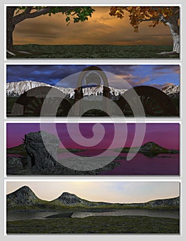 Four different fantasy landscapes for banner,