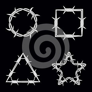 Four Different Geometric Shape. Vector Silhouette of Barbed Wire