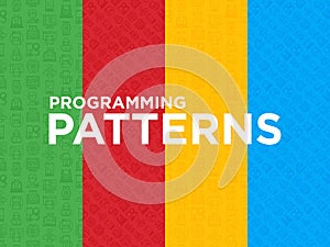 Four different Programming seamless patterns with thin line icons: developer, code, algorithm, technical support, program setup,