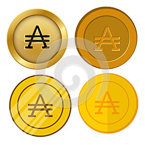 Four different style gold coin with austral currency symbol vector set