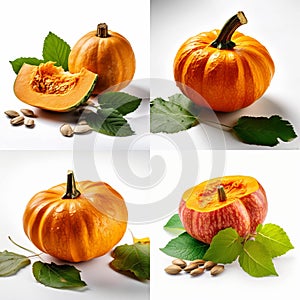 Four different types of pumpkins are shown in a collage