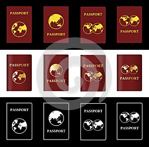 Four Different Vector Maroon Passport with Globe photo
