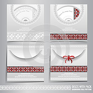 Four discs pack templates with Ukrainian folk black-red pattern