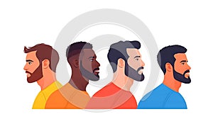 Four Diverse Mens Profile Portraits Pixel Art Illustration