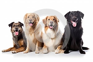 Four dogs isolated on white background. Generative AI