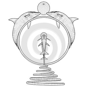 Four Dolphins With Ball In Hoops Statue Vector 01. Illustration Isolated On White Background. A