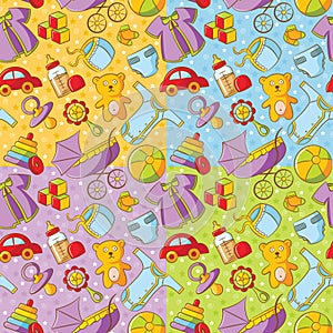 Four Doodle Baby Goods Seamless Patterns