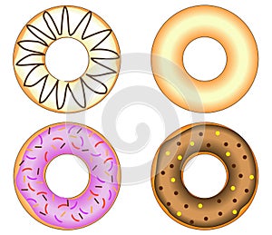 Four Doughnuts with colorful glazing