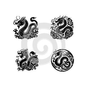 four dragon silhouettes