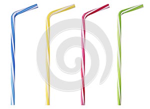 Four drinking straw pink, blue, yellow, green striped