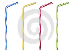 Four drinking straw pink, blue, yellow, green striped photo