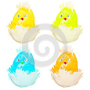 Four easter chicks hatching