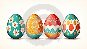 Four eggs with different colors and designs