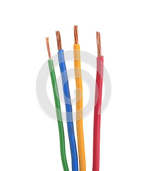 Four electrical wire or cable stripped isolated