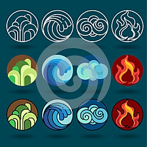 Four element icon set vector and illustration