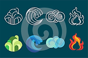 Four element icon set vector and illustration