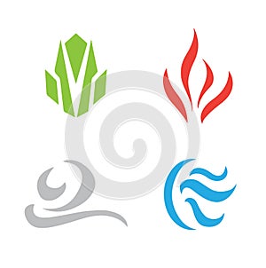Four element icon set on white background