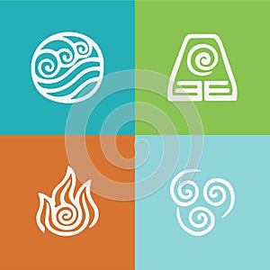 Four element icon set on white background
