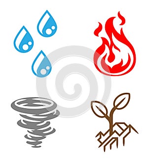 Four Elements Earth Water Air Fire Icon Set