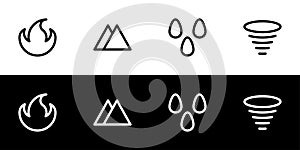 Four elements icon set. Fire, earth, water, and air