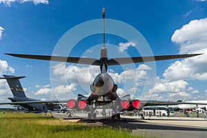 A four-engine supersonic variable-sweep wing, jet-powered heavy strategic bomber Rockwell B-1B Lancer.