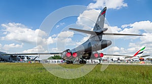 A four-engine supersonic variable-sweep wing, jet-powered heavy strategic bomber Rockwell B-1B Lancer.