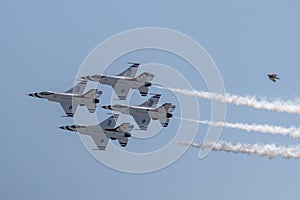 Four F-16 usaf Thunderbirds flying in the diamond formation